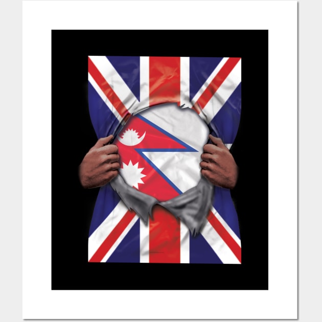 Nepal Flag Great Britain Flag Ripped - Gift for Nepalese From Nepal Wall Art by Country Flags